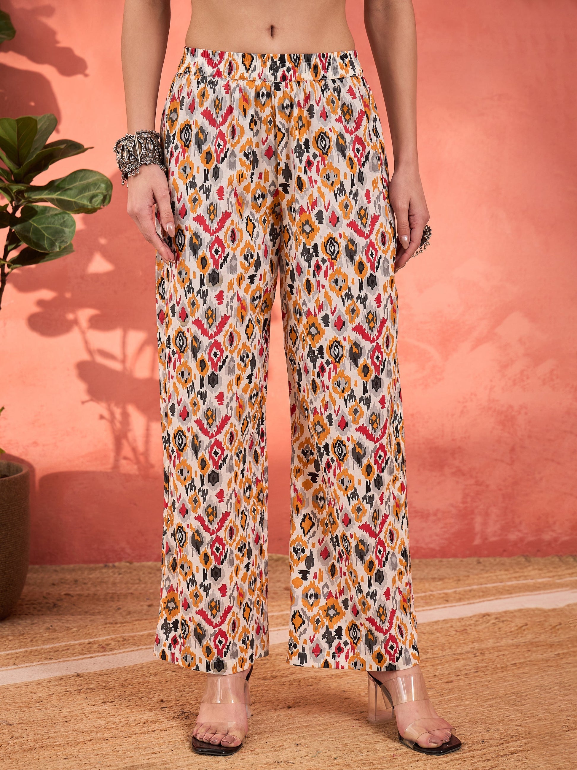 White Ikkat Cambric Front Button Kurta With Pencil Pants -Shae by SASSAFRAS