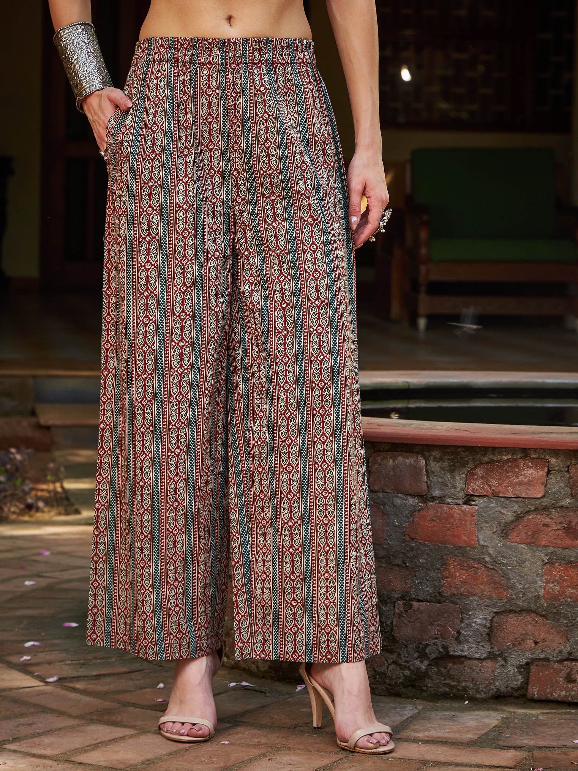 Maroon Floral Straight Kurta With Pants & Dupatta-Shae by SASSAFRAS