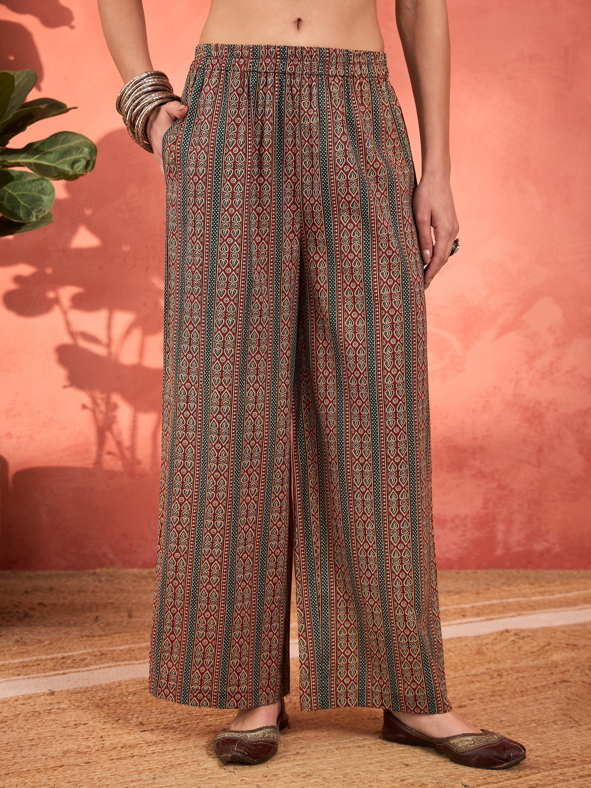 Maroon Floral Front Slit Kurta With Pencil Pants & Dupatta-Shae by SASSAFRAS