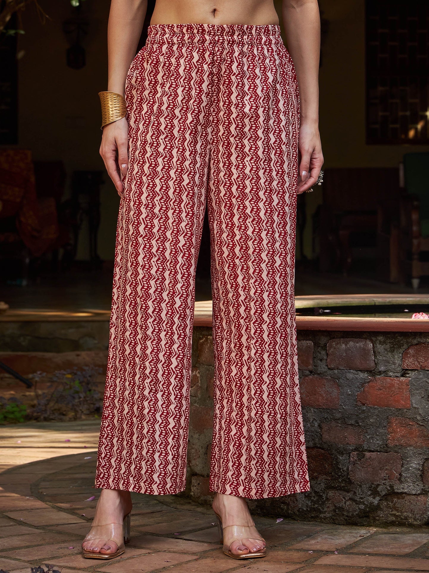 Maroon Floral V Neck Kurta With Pencil Pants & Dupatta-Shae by SASSAFRAS