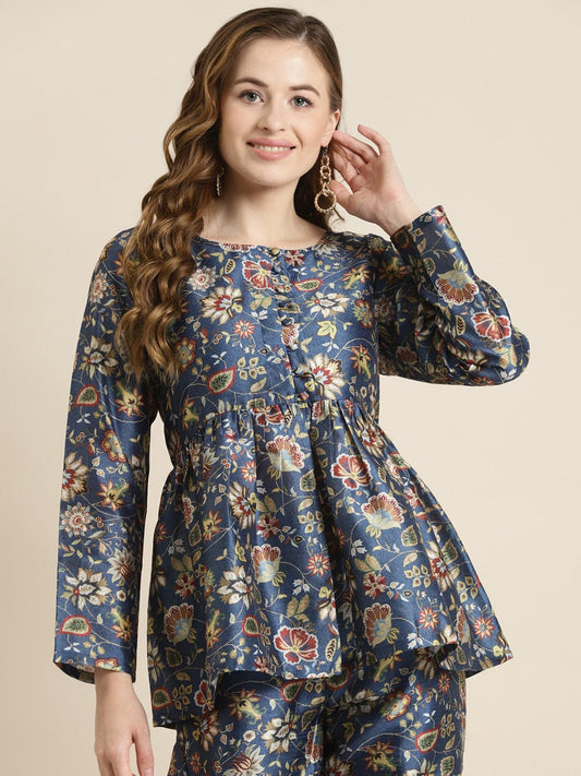 Navy Floral Front Button Top-Tops-SASSAFRAS