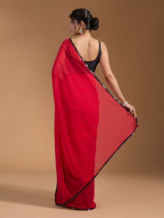 Colourblocked Sequinned Pure Georgette Saree