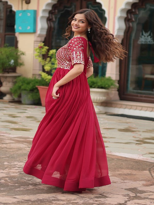 Women Embroidered A‑Line Maxi Dress