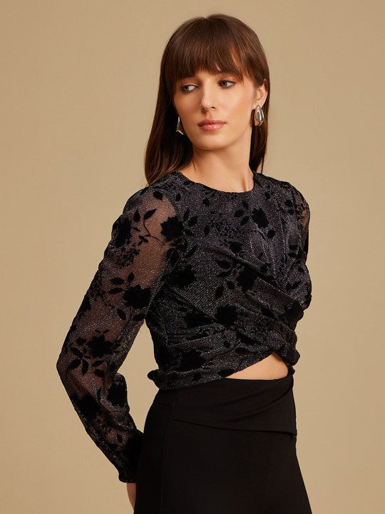 Women Self Design Crop Top