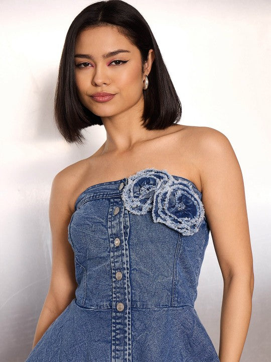 Off-Shoulder Cotton Denim Tube Top
