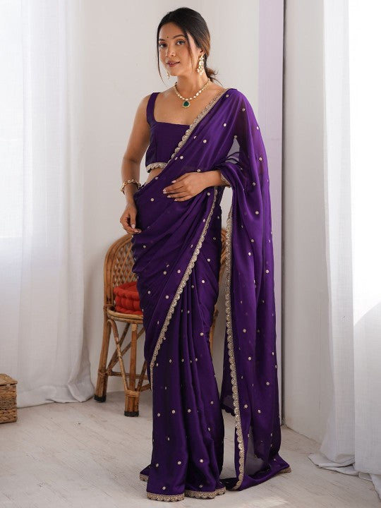 Saree Mall Floral Sequinned Pure Georgette Saree