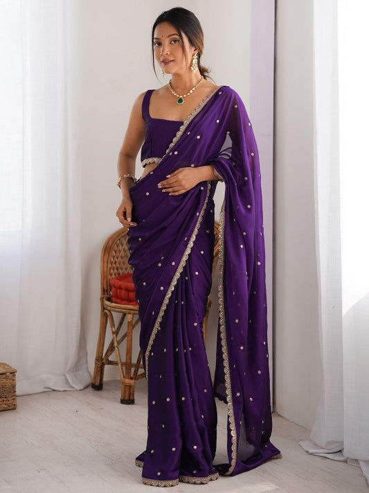 Saree Mall Floral Sequinned Pure Georgette Saree