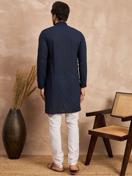 Ethnic Motifs Embroidered Thread Work Pure Cotton Straight Kurta
