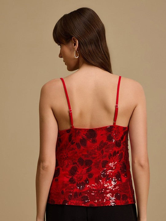 Women Sequin Embellished Cowl Neck Top