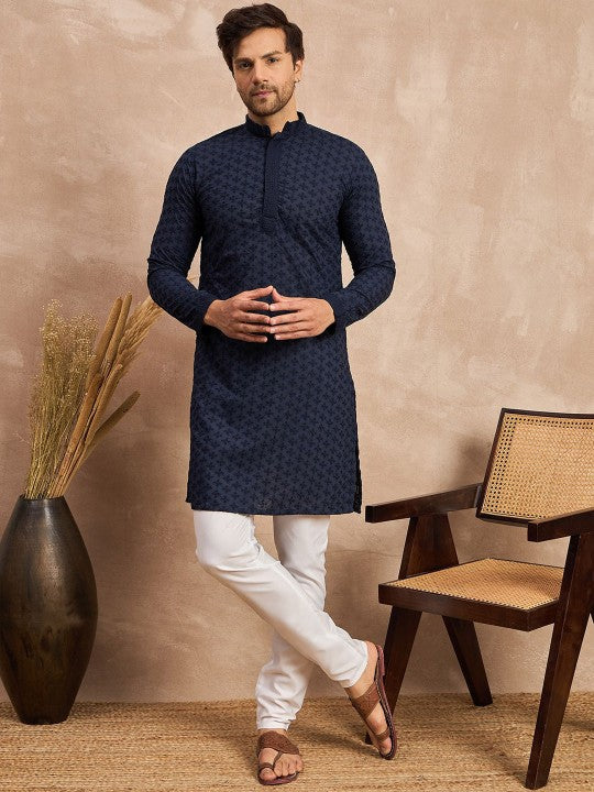 Ethnic Motifs Embroidered Thread Work Pure Cotton Straight Kurta