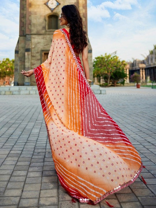 Bandhani Embellished Georgette Saree