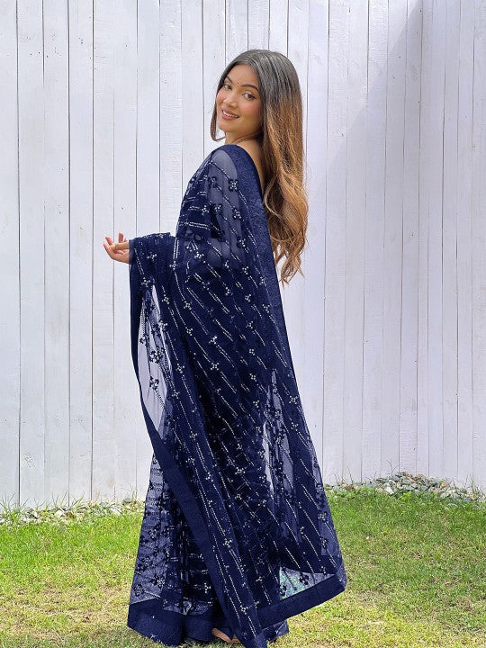 Sequinned Embellished Net Saree