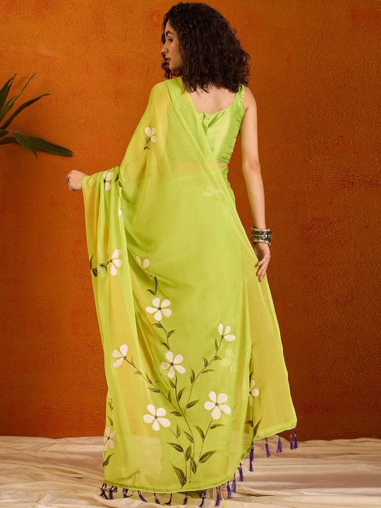 Rustic Floral Poly Chiffon Saree