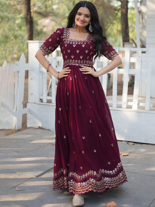 Women Embroidered Sequin Georgette Anarkali Kurta