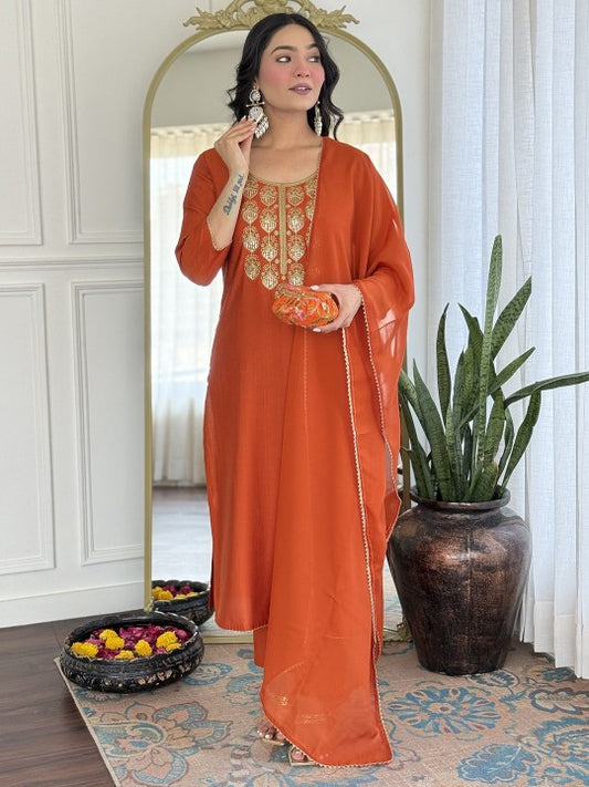 Women Ethnic Motifs Embroidered Thread Work Pure Silk Kurta with Trousers & Dupatta