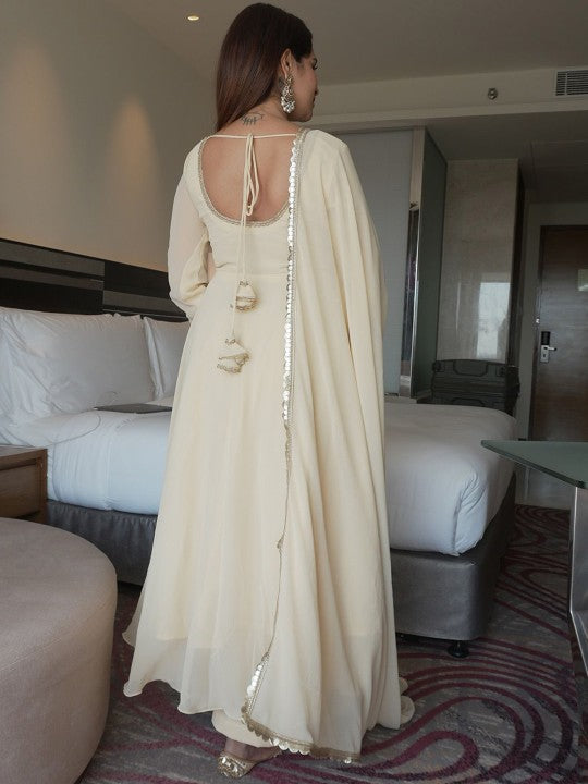 Women Pleated Sequinned Kurta with Trousers & Dupatta