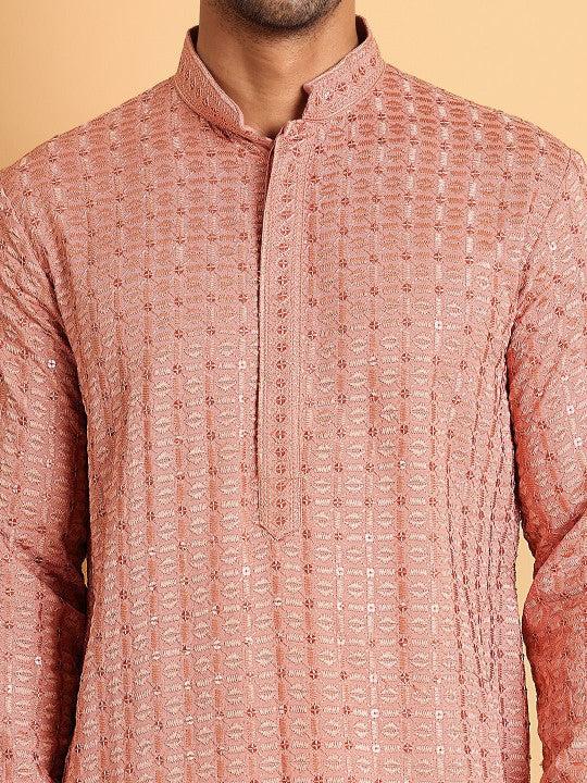 Men Geometric Embroidered Chikankari Kurta