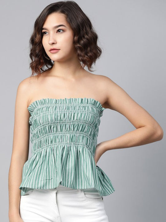 Striped Smocked Peplum Style Top