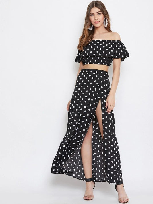 Black & White Polka Dots Printed Two-Piece Dress