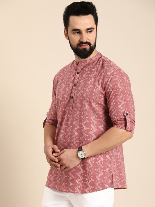 Men Geometric Printed Cotton Short Kurta