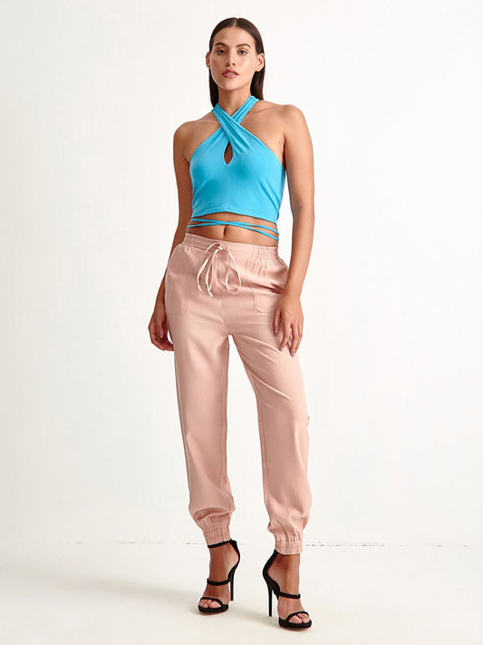 COVER STORY Blue Halter Neck Crop Top