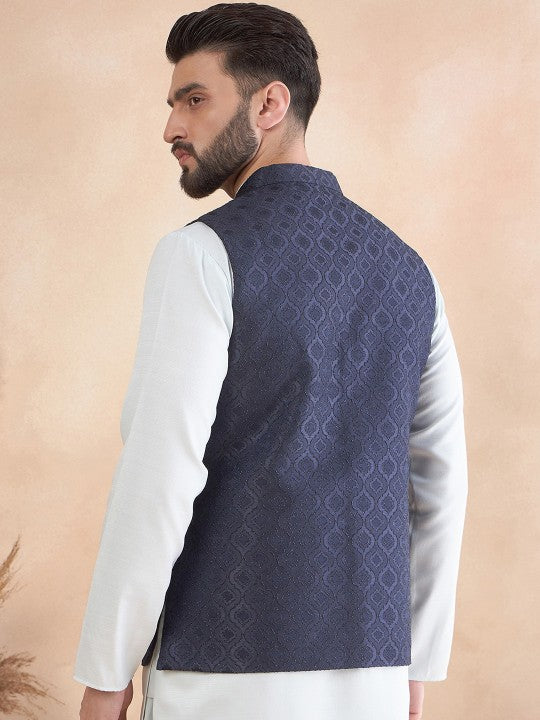 Jacquard Woven Design Nehru Jacket with Zari Work