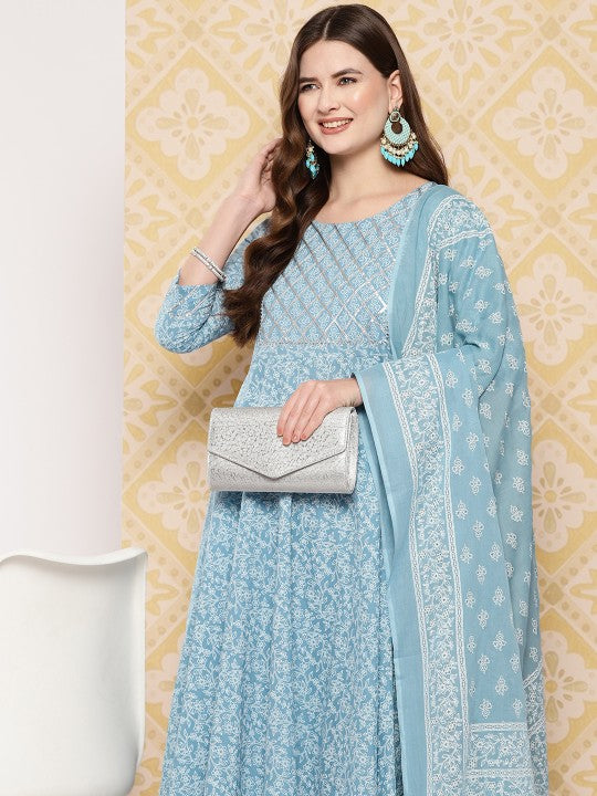 Women Ethnic Motifs Printed Regular Pure Cotton Kurta with Trousers & Dupatta