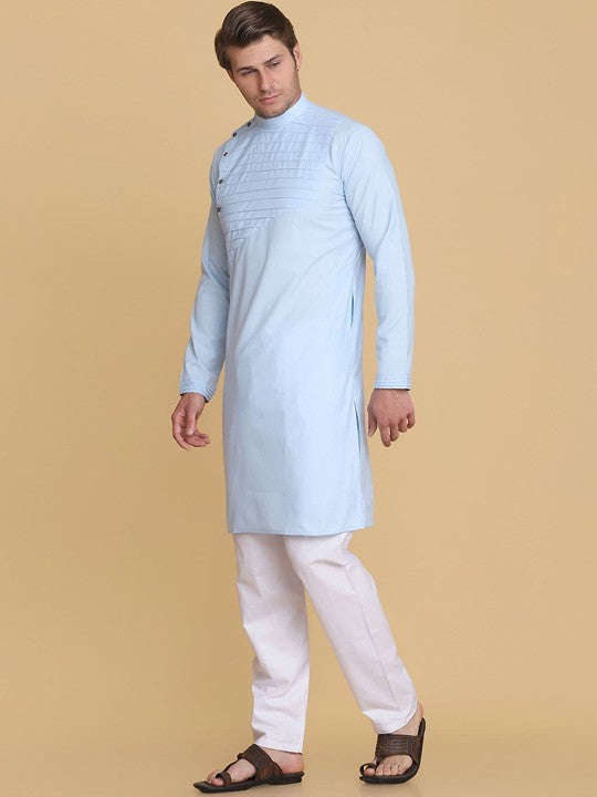 Men Blue Thread Work Kurta