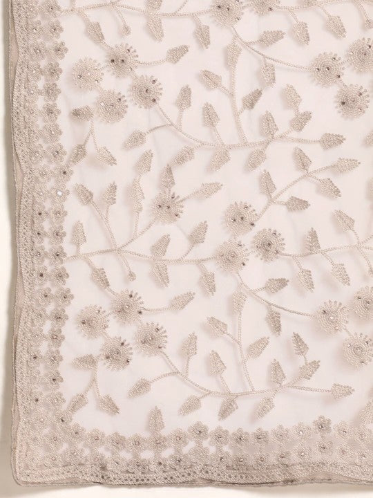 Floral Embroidered Beads and Stones Embellished Net Saree