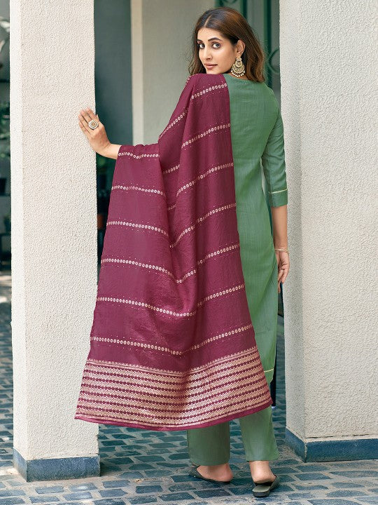 Women Embroidered Regular Sequinned Kurta with Trousers & Dupatta
