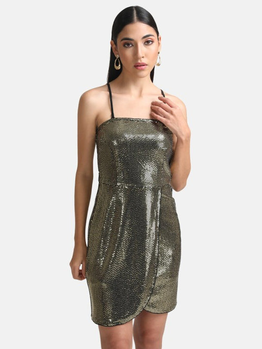Gold-Toned Embellished Sheath Dress