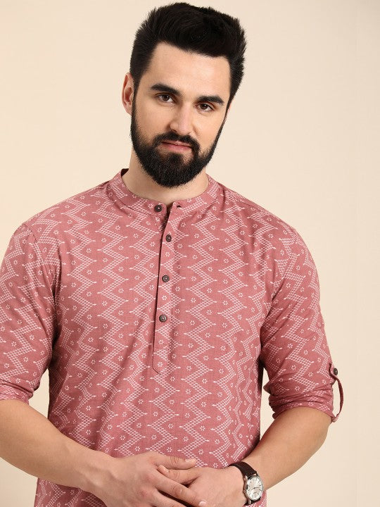 Men Geometric Printed Cotton Short Kurta