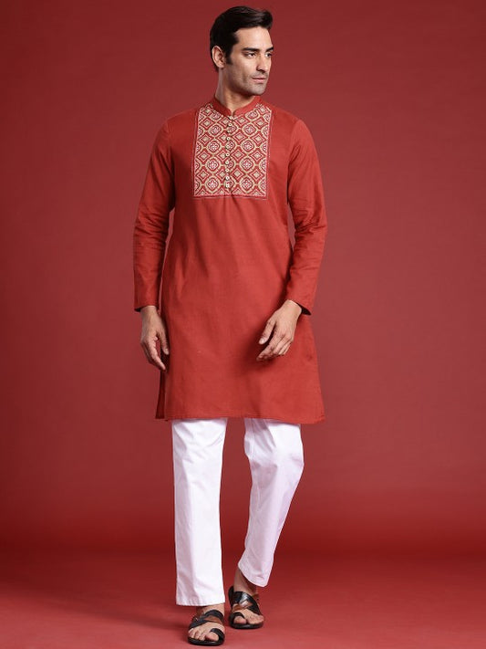 Men Yoke Design Cotton Linen Indie Prints Kurta