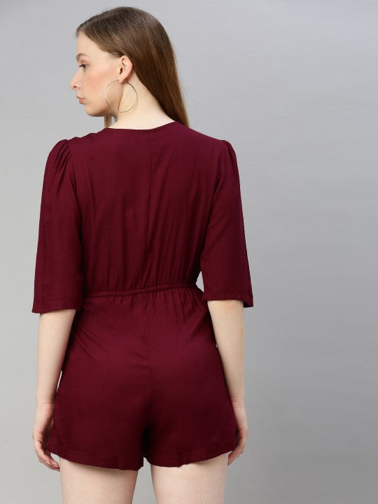 Sera Women Burgundy Solid Playsuit
