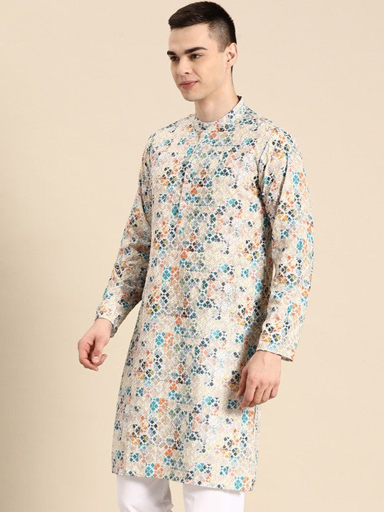 Abstract Embroidered Straight Pure Cotton Kurta