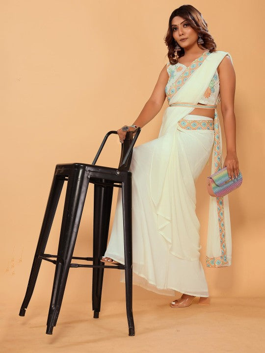 Georgette Pre‑stitched Saree with Embroidery Belt & Stitched Blouse