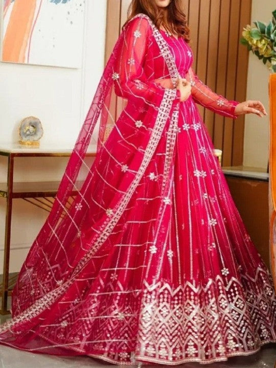 Embroidered Beads and Stones Semi‑Stitched Lehenga & Unstitched Blouse with Dupatta