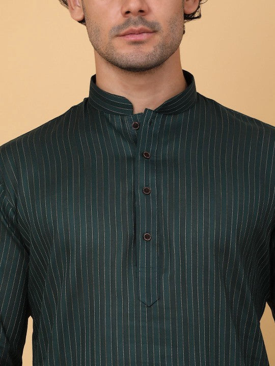 Striped Mandarin Collar Pure Cotton Straight Kurta