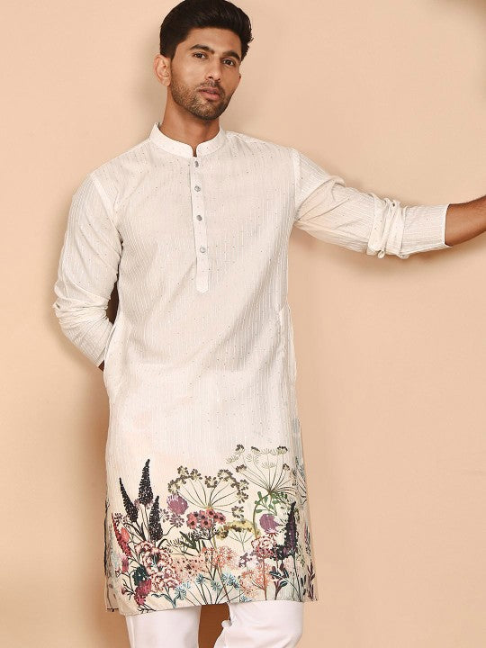 Floral Printed Mandarin Collar Straight Kurta