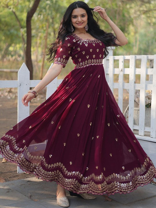 Women Embroidered Sequin Georgette Anarkali Kurta