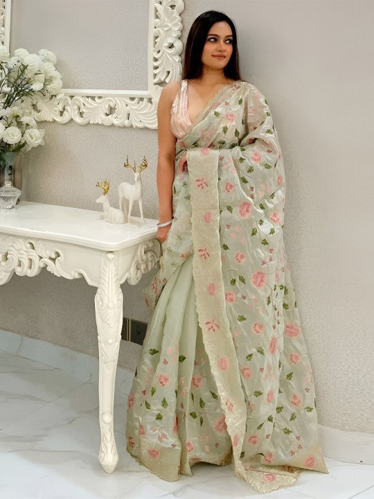 Floral Embroidered Organza Saree