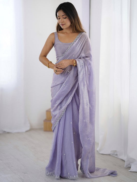 Women Embellished Sequinned Tissue Saree