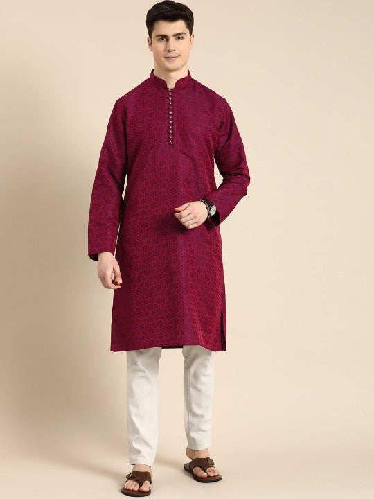 Men Floral Self Printed Long Kurta