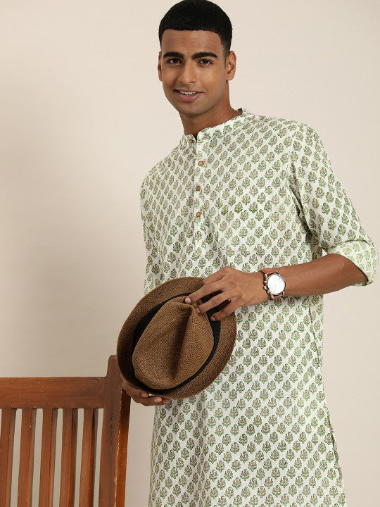 Men Sanganeri Pure Cotton Ethnic Motifs Printed Kurta