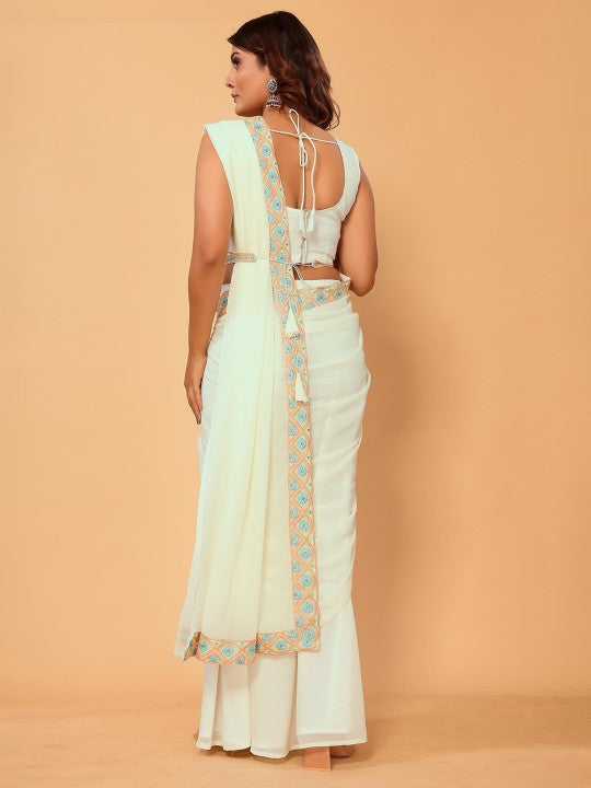 Georgette Pre‑stitched Saree with Embroidery Belt & Stitched Blouse