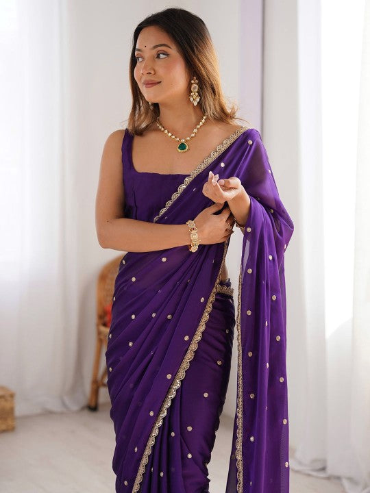 Saree Mall Floral Sequinned Pure Georgette Saree