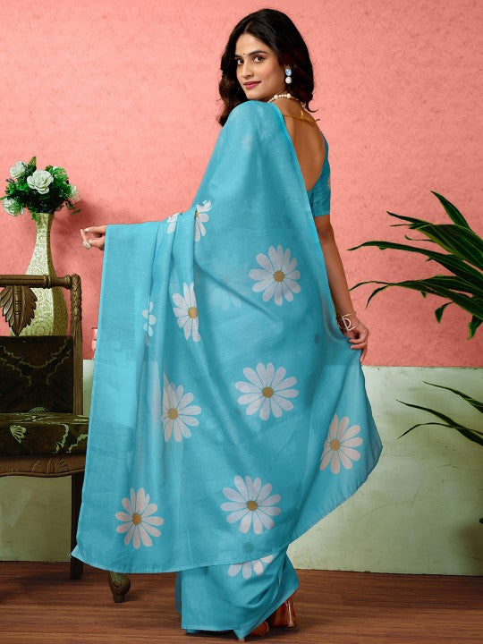 Floral Printed Ready‑to‑Wear Saree With Unstitched Blouse