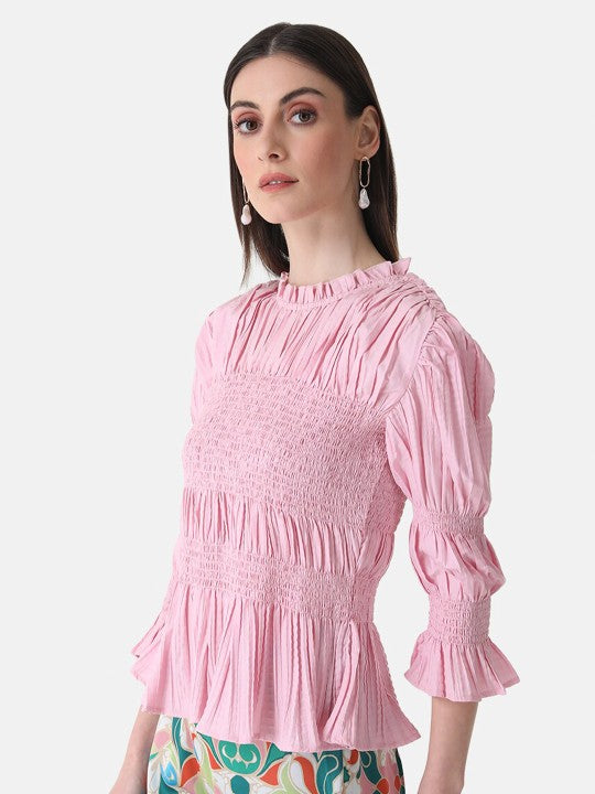 Mandarin Collar Puff Sleeve Top