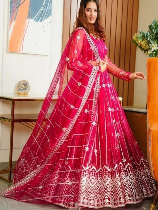 Embroidered Beads and Stones Semi‑Stitched Lehenga & Unstitched Blouse with Dupatta