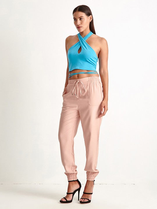 COVER STORY Blue Halter Neck Crop Top